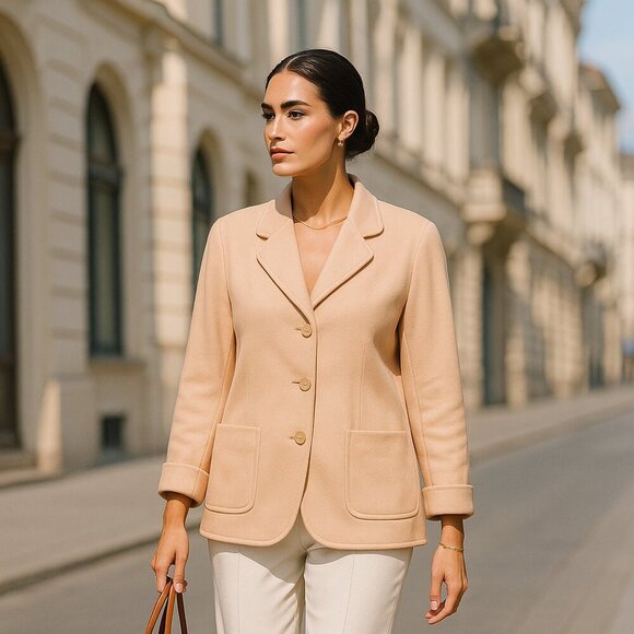 Escada Jackets & Blazers - Vintage Escada Jacket Blazer Apricot Cashmere Silk Blend Button Front Size 42